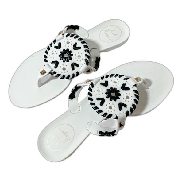Jack Rogers Georgica Jelly Flip Flop Thong Sandals White & Black Women’s Size 5 - Picture 3 of 14